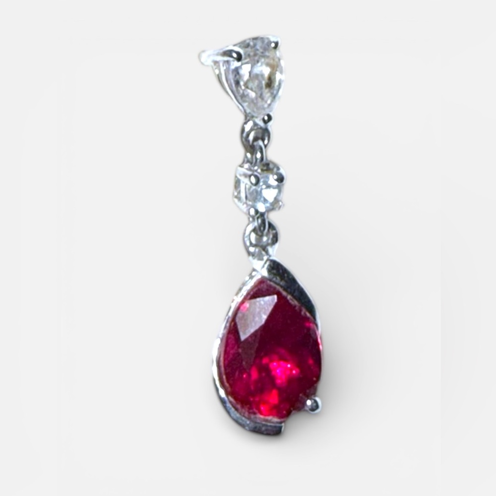 Authentic Genuine Ruby & Diamond Drop Earrings w/ Certificate 14K Gold - Picture 7 of 16